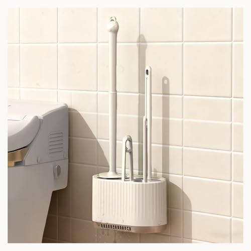 4 in 1 Toilet Cleaner Brush Toilet Bowl Brush and Holder Set Silicone Toilet Brush，Stuff Floor Standing or Wall Mounted Toilet Scrubber Without Drilling (White)