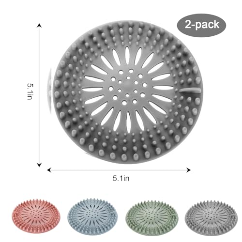 Hair Catcher Drain Cover Set for Shower Sink Floor Use Silicone Hair Stopper in Multiple Shapes Colors for Home Cleaning(Grey) - color: Gray, size: 5.3 inch