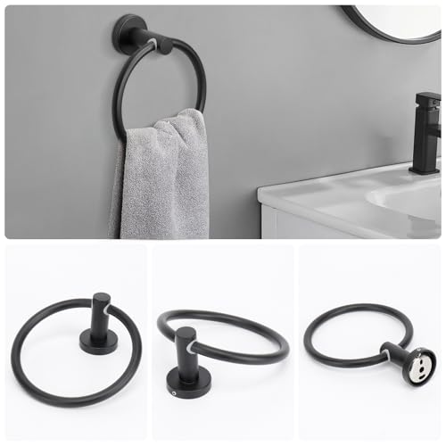 NearMoon 5 Pieces Bathroom Hardware Set SUS304 Thicken Stainless Steel-Towel Rack Kit Include 24" Towel Rod + Bath Towel Ring + Toilet Paper Holder + Robe Towel Hooks Bath Accessories (Matte Black) - color: Matte Black
