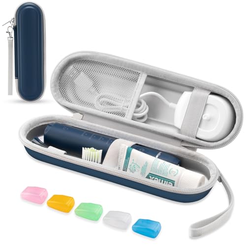 Toothbrush Travel Case for Oral B/Oral-B Pro 1000 1500 5000 7000 & Philips Sonicare 4100 1100 5300 5100 6100/iO Electric Toothbrush, Hard Protective Storage Bag (Deep blue case with toothbrush cap) - color: Deep blue case with toothbrush cap
