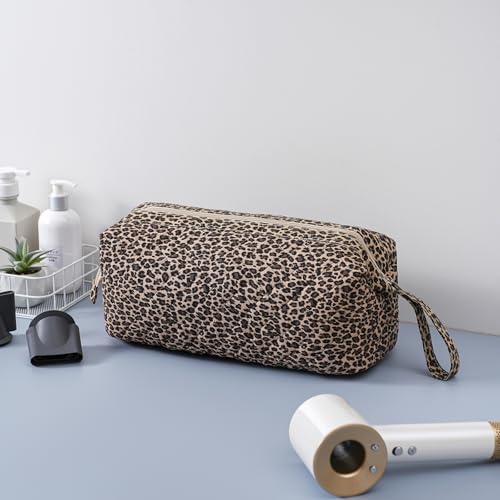 Large Quilted Hair Tools Travel Bag,Hair Styling Accessories Storage Case for Hair Dryer,Curling Iron,Flat Irons,Straightener and Attachments,Portable Organizer with Removable Dividers(15Leopard) - color: 15Leopard