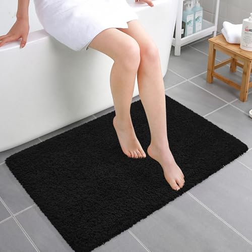 Bathroom Rugs 36"x24", Fluffy Soft Thick Absorbent Bath Mat Rubber Backing Quick Dry, Machine Washable Bath Mats for Bathroom Tub, Floor, Shower, Bedroom Home Decor Accessories, Black - color: Black, size: 36" x 24"