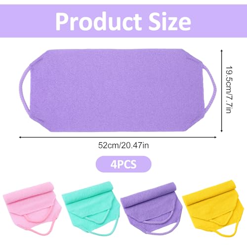 4PCS Exfoliating Back Scrubber with Handles, Nylon Double-Sided Exfoliator Extended Length Stretchable Body Exfoliating Washcloth Pull Strap Back Washer for Women Men(B)