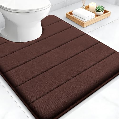 OLANLY Memory Foam Toilet Rugs U Shaped 24x20, Super Soft Absorbent Contour Bath Rugs, Quick Dry, Machine Washable Toilet Mat, Bathmat Floor Carpet, Bathroom Home Decor Accessories, Brown - color: Brown, size: 24" X 20" Contour Rug