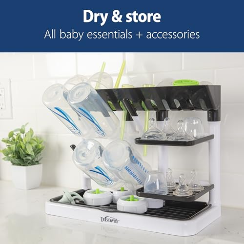 Dr. Brown's Drying Tower, Stand-Up Drying Rack, Countertop Baby Bottle Drying with Organized Storage for Baby Essentials, Space Saving Vertical Rack, Blue/White - style: Blue/White Rack