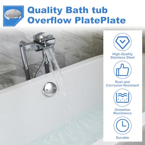 Two-Hole Bathtub Overflow Drain Cover, 3-1/8" Bathtub Drain Stopper with Two Matching Screws, Fits Most Standard Bathroom Tub (Plated Chrome) - color: Chrome Plated