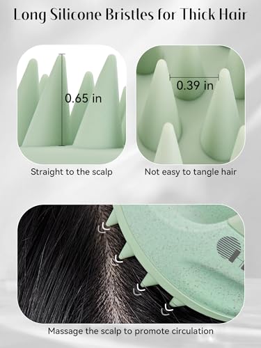 HEETA Scalp Massager Hair Growth with Soft Silicone Bristles to Remove Dandruff and Relieve Itching, Shampoo Brush for Hair Care & Relax Scalp, Scalp Scrubber for Wet Dry Hair (Green & Beige) - color: Beige & Green
