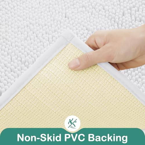 HOMEIDEAS Bathroom Rugs Set 2 Pieces, Ultra Soft Non Slip Absorbent Chenille Toilet Bath Mat Set (White) - color: White-white, size: 1'8" x 2'8" (U Shape 20"x24"+20"x32")