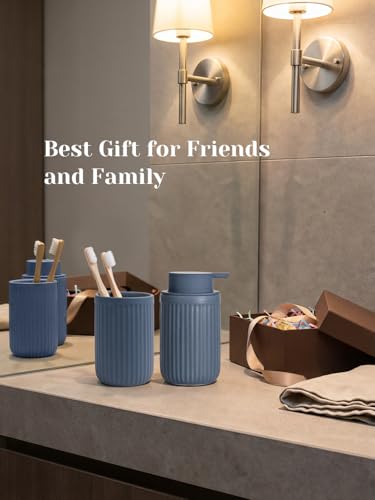 INGOFIN Ceramic Toothbrush Holder, 12 oz Toothpaste Holder Bathroom Cup, Tooth Brush Holder for Vanity Countertop, Organizer Storage for Cosmetic, Makeup, Office Pencils, Matte Blue