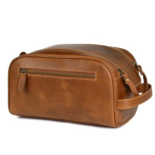 LEATHER VILLAGE Genuine Leather Toiletry Travel Bag With Waterproof Lining - Sun Tan | King-Size Handcrafted Vintage Dopp Kit Bag, Shaving & Bathroom Organizer, Gift for Men & Women - color: Suntan