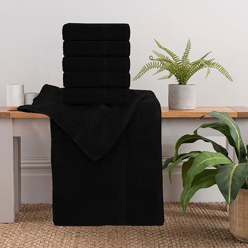 GOLD TEXTILES Premium Black 100% Cotton Bath Towels Set (6 Pack, 24 x 50 Inch) High Absorbency Multipurpose Quick Drying Pool Gym Hotel Spa Bath Towel (6, Black) - color: Black, size: 6 Pack 24x50