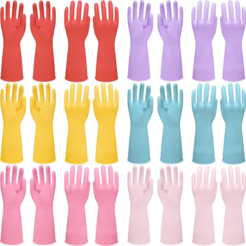 12 Pairs Rubber Cleaning Gloves for Dishwashing Reusable Kitchen Gloves for Washing Dishes and Household - size: Medium