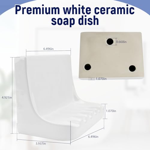 White Vintage Ceramic Mounted Soap Dish for Shower Wall Home Bathtub Bathroom Sink, Retro Ceramic Shower soap Holder Porcelain Soap Dish Holder Tray Wall Mount Soap Dish
