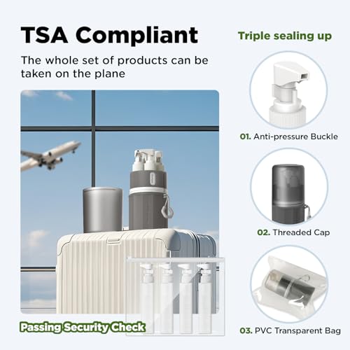 Travel Bottles for Toiletries, TSA Approved Travel Shampoo and Conditioner Bottles with Suction Cups, Gray - color: Gray