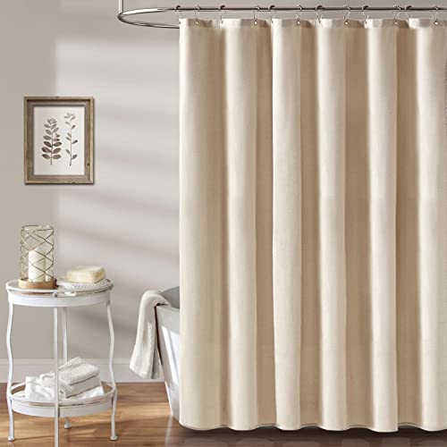 BTTN Stall Fabric Shower Curtain - 48x72 Inch Narrow Linen Textured Heavy Duty Shower Curtain Set with 8 Plastic Hooks, Hotel Spa Luxury Small Waterproof Bath Curtains for Bathroom - Cream/Beige - color: A - Cream, size: 48"W x 72"L (Pack of 1)