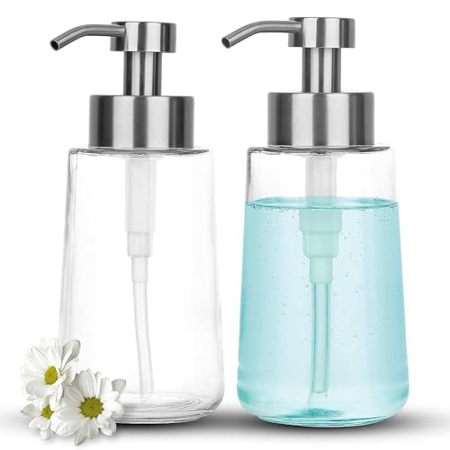 Soap Dispenser, Glass Hand Soap Dispenser with Rust Proof Pump, 16oz Liquid Soap Container with Waterproof Labels, Dish & Hand Soap Pump for Bathroom, Kitchen, Brushed Nickel, Pack of 2 - color: Brushed Nickel