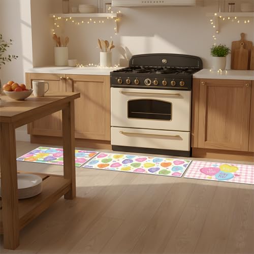 Valentines Day Kitchen Mats - Conversation Heart Themed Valentines Kitchen Rugs for Floor 3 Piece, Non-Slip Home Bedroom Washable Sweet Love Heart Decor（16x28 and 16x47 Inch） - size: 2 x 16 X 28 Inches + 16 X 47 Inches