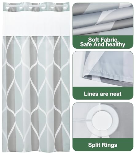 Yiatn No Hook Grey Small Stall Shower Curtain with Snap in Fabric Liner Set - Hotel Style with See Through Mesh Top Window, Modern Geometric Waterdrop Design,Waterproof and Washable, 36x74 INCH - color: A. Grey, size: 36"W x 74"L (Pack of 1)