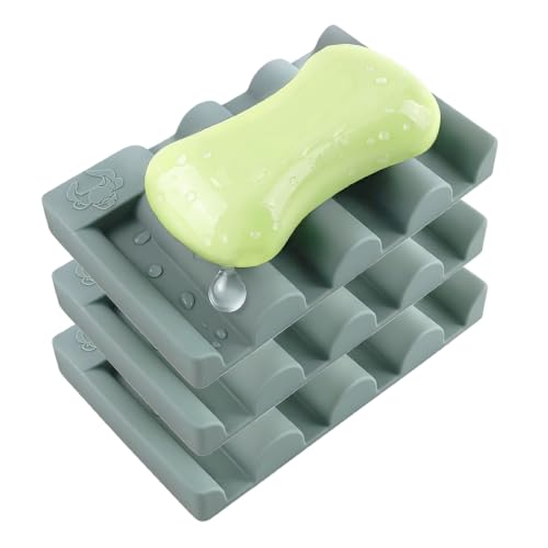 Silicone Soap Dish,Self Draining Soap Holder Perfect for Shower,Bathroom Sink,Kitchen Sink & Travel,Non-Slip Bar Soap Holder Extend Soap Life,Keep Soap Bars Dry & Easy Cleaning Green-3Pcs - color: Green-3pcs