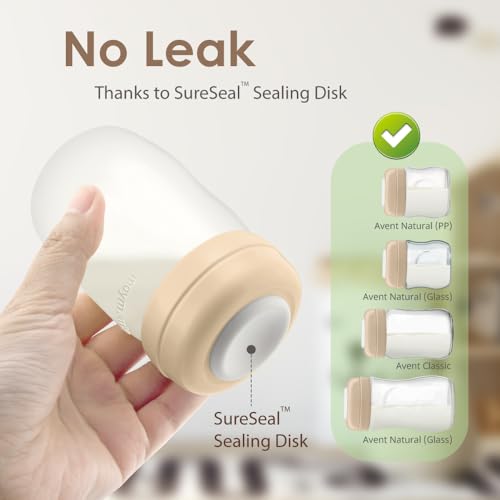 Maymom Screw Lids Aka Travel Caps with Rewritable Sealing Disc Compatible with Avent, Maymom Wide Mouth Bottles; Cap Replace Avent Natural Bottle Sealing Ring and Sealing Disc, 6pcs. (Khaki) - color: Khaki