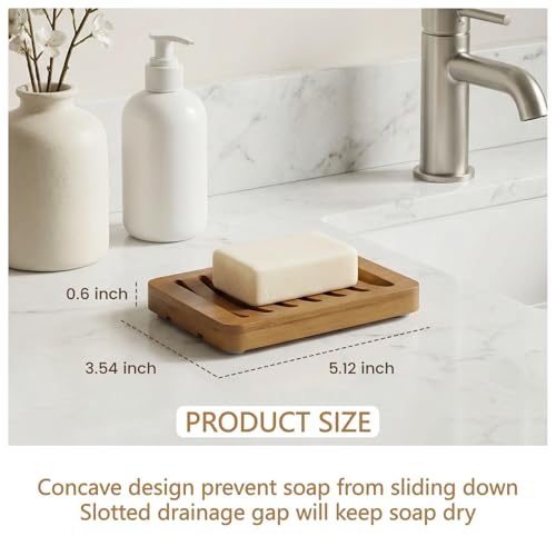 2-in-1 Soap Dish Combo Pack Includes 1 Bamboo Soap Holder and 1 Soap Bag, Slotted Wooden Soap Dish Self Draining, Shampoo Bar Tray for Shower, Bathroom, Countertop (Natural Brown Wood)