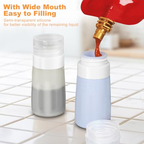 Seropy Condiment Squeeze Bottles for Sauces, Salad Dressing Container to Go, Small Silicone Squeeze Bottles, Condiment Containers Dispenser for Ketchup Hot Sauce, Purple/Beige/Blue/Gray 2 Oz - color: Purple/Beige/Blue/Gray, size: 2 oz