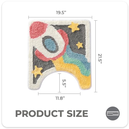 Cute Toilet Rug U Shaped, Microfiber Bathroom Toilet Rugs Non Slip Bath Mat Toliet Rug Machine Washable Absorbent Bathroom Rugs 20 x 22 Inches, Spaceship - color: Rocket