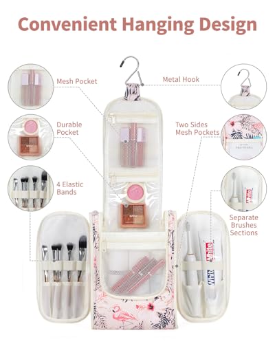 Narwey Small Hanging Toiletry Bag Women Travel Makeup Bag Organizer Toiletries Bag for Travel Size Essentials Accessories Cosmetics(Medium, Beige Bird) - color: B-Beige Bird, size: Medium
