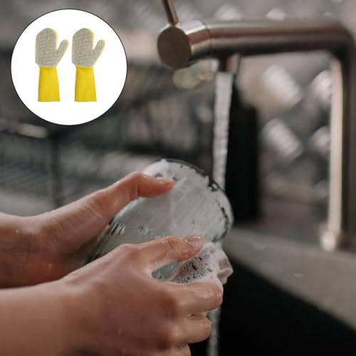 MAGICLULU Reusable Cleaning Gloves for Dishwashing 2pcs Set, Silver Glitter Latex Kitchen Washing Gloves with Sponge, Household Dishwashing Tool for Kitchen and Bathroom Cleaning
