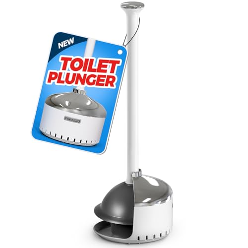 FORASTO Toilet Plunger with Holder,Plungers for Bathroom with Holder,Heavy Duty Plunger with Cover,Bathroom Decor，Bathroom Accessories，Toilet Bowl Cleaners,Silver White（21inch） - color: Silver White, size: 1Pack