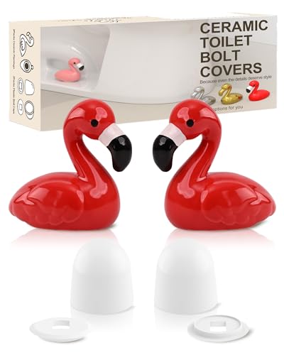 Ceramic Flamingo Toilet Bolt Covers Decorative, Red Bathroom Decor, 2 Pack | Bolt Hole 1.18'', Covers Unsightly Toilet Bolts, Bathrooms Screw Covers, Gifts for Women - style: Red Flamingo