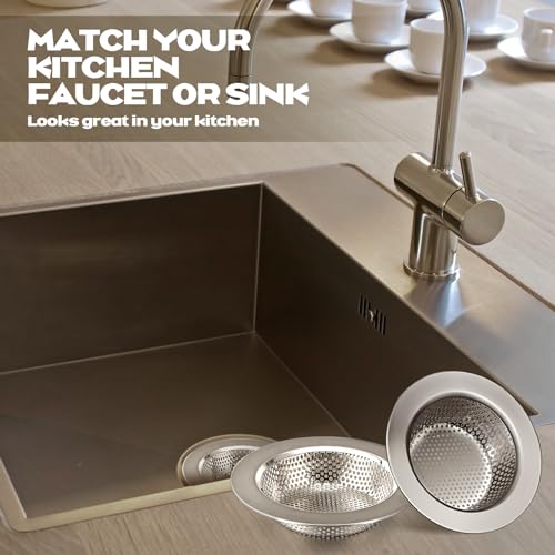 Retisee 2 Pcs Sink Strainer Stainless Steel Kitchen Sink Drain Strainer Basket Cover Mesh Hair Food Catcher, Large Wide Rim of 4.4 Diameter(Brushed Silver) - color: Brushed Silver