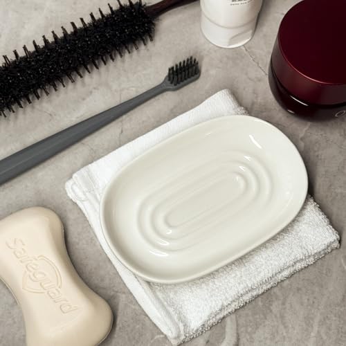 Ceramic Marble Pattern Soap Dish, Textured Raised Soap Saver Tray for Shower Bathroom Kitchen Sink Vanity, Easy to Clean Multi-Use Holder for Bar Soap Jewelry Rings Keys, White (1 Pack) - color: White