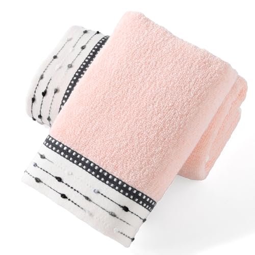 YiLUOMO Pink Hand Towels Tiny Furball Decorative Design Super Soft 100% Terry Cotton Highly Absorbent Hand Towel for Bathroom Home, Hotel, Spa (13 x 29 Inch, 2 Pieces) - color: Pink