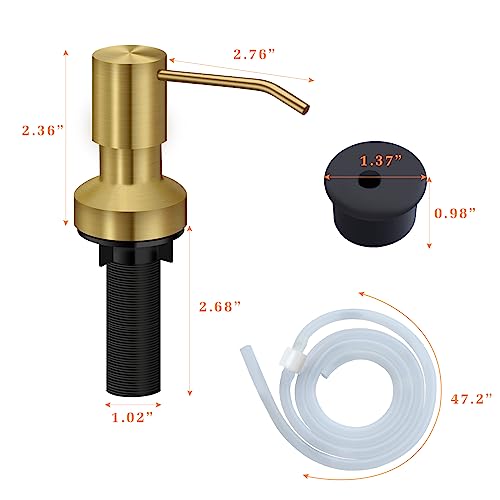 Sink Soap Dispenser for Kitchen Sink, Countertop Built in Sink Soap Dispenser with 47”Extension Tube kit, No Need to Fill The Little Bottle Again (Golden) - color: Golden