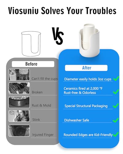 3 oz Original Ceramic Bathroom Cup Dispenser with 5 PLA Paper Cups, Bathroom Essential Accessories for Mouthwash Holder on Bathroom Vanity Countertops (2 Pack, White) - color: White, size: 2 Pack