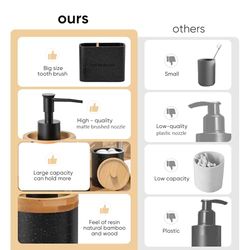 20PC Black Modern Bathroom Accessories Set with Shower Curtain, Toothbrush Holders, Soap Dispenser, Vanity Tray, Cotton Swab Jars, Bathroom Decor Organizer - color: Black+shower Curtain