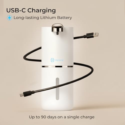 Automatic Foaming Soap Dispenser, White | IPX5 Waterproof 12.8oz / 380mL Capacity 4 Adjustable Foam Levels USB-C Rechargeable Long-Lasting Battery - color: White (Foamy)