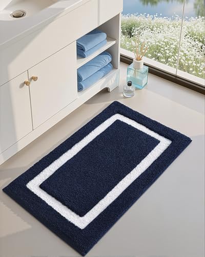 Color&Geometry Navy Blue Bathroom Rugs 30x20, Extra Soft Absorbent Microfiber Bath Rugs, Non-Slip Bathroom mat, Washable Plush Bath Mats for Bathroom, Shower, Bathtub, Laundry, Blue White - color: D, size: 20"x32"