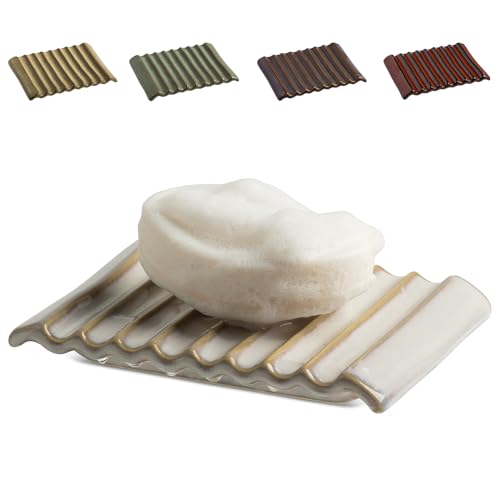 Zoeeker Soap Holder, Ceramic Bar Soap Dishes Soap Saver for Bathroom, Shower, Sink, Kitchen, Countertop, Bath Tub, Keep Soap Bars Dry, White - color: Beige White, size: Wave