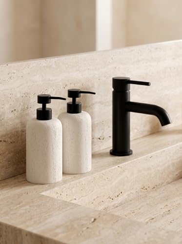 Soap Dispensers 400mL 13.5 OZ, 2 PCS Luxurious Hand Dish Lotion Shampoo Soap Dispenser Jar, Travertine Soap Pump Bottles for Kitchen Bathroom Countertop (Cream) - color: Cream