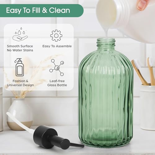 Topsky 2 Pack Glass Soap Dispenser with Black Plastic Pump, 400ml Liquid Hand Soap Dispenser, Rustproof Pump for Kitchen & Bathroom, Great for Lotions, Essential Oil, Liquid Soaps-Clear & Green - color: Stripe-clear&green, size: Plastic Pump