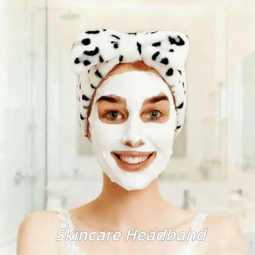 7 Pcs Spa Set, Facial Headband and Wristband Set, Skincare Accessories, College Style Girl Idea Gifts, Hair Accessories for Women and Girls（ Black White Leopard Print ） - color: Black White Leopard Print