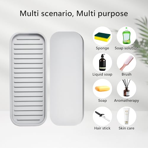 Silicone Sponge Holder for Kitchen Sink - Soap Tray 2 Pack White | Kitchen soap tray, sponge tray, sink organizer, dish caddy; soap holder, soap dispenser, scrubber, spoon holder, accessories - color: White