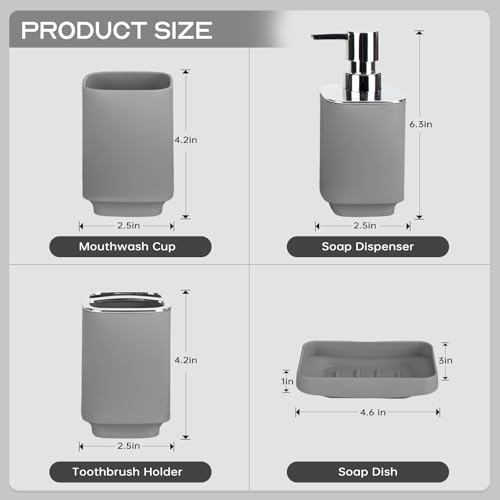 4 Piece Bathroom Accessories Set, Boho Bathroom Decor, Bathroom Sets Complete, Soap Dispenser, Toothbrush Holder, Mousewash Cup and Soap Dish, Bathroom Sink Set for Modern Home Decor - color: Grey, size: 4PCS
