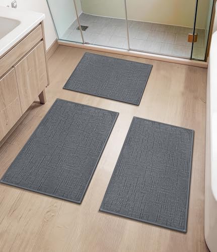 YIHOUSE Bathroom Rugs Sets 3 Piece Gray, 16x24+16x32+16x32in | Non Slip, Quick Dry, Absorbent Washable, Thin Fit Under Door, For Elder, Sink, Laundry - color: Grey, size: 16x24+16x32+16x32