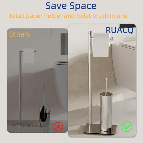 RUACQ Toilet Paper Holder Stand with Toilet Brush and Holder Set, 304 Stainless Steel Bathroom Toilet Tissue Paper Roll Holder Free Standing, Weighted Base, Heavy Duty (Chrome) - color: Chrome, size: Free standing