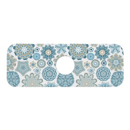 Mandala Boho Blue Flower 15" X 5.5" Kitchen Sink Splash Guard Faucet Faucet Guard Draining Mat Sink Splash Guard Faucet Kitchen Bathroom - color: Mandala Boho Blue Flower