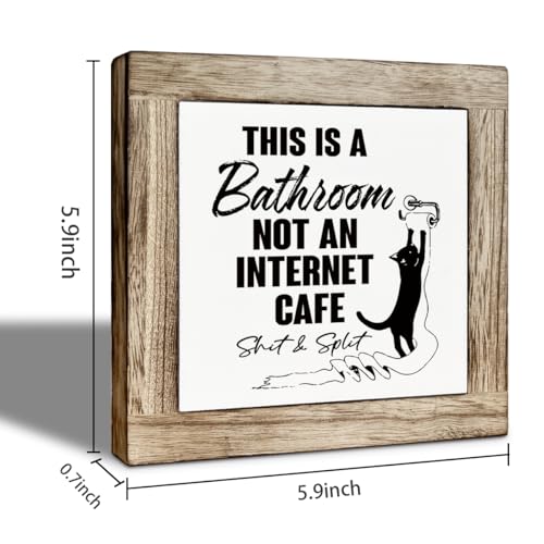 Bathroom Wooden Box Sign, This Is A Bathroom Not an Internet Cafe, Funny Toilet Decor Sign, Rustic Farmhouse Restrooms Wood Signs, Square Wood Block Signs Table Decor 5.9×5.9 inch - color: color37