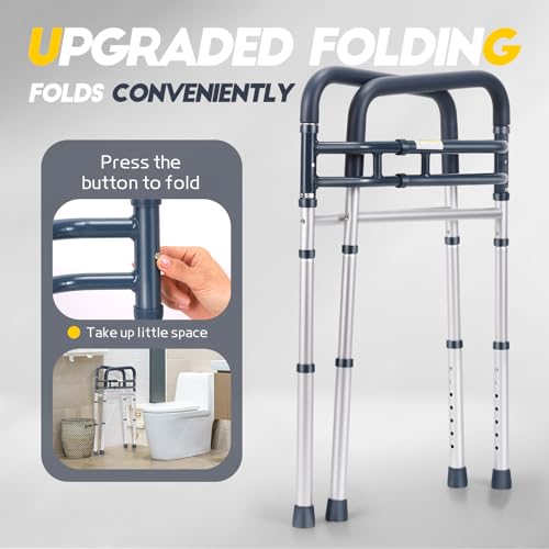 Lianjindun Toilet Safety Rails (350 lb), Adjustable Toilet Frame for Elderly, Seniors, Handicap & Disabled, Foldable Handicap Toilet Handles Fit Any Toilets (Blue) - color: Blue